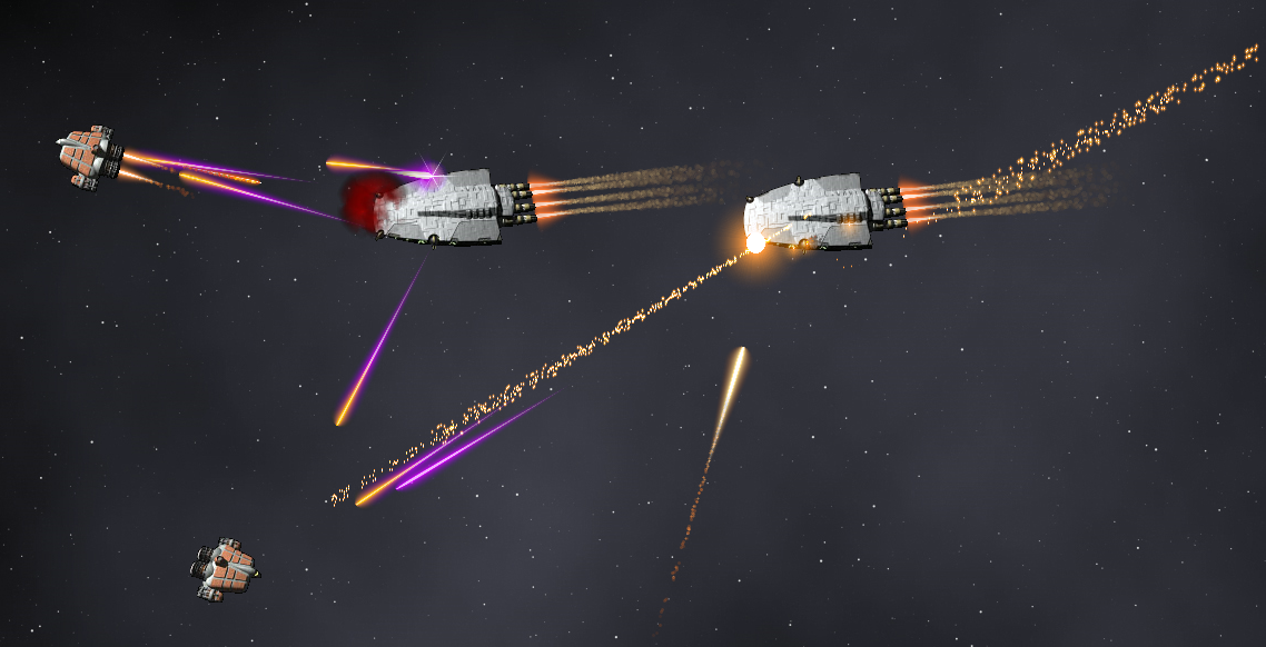 Intro-screen scene of two Tripoli-class destroyers fending off a force of Sotho-IIs.